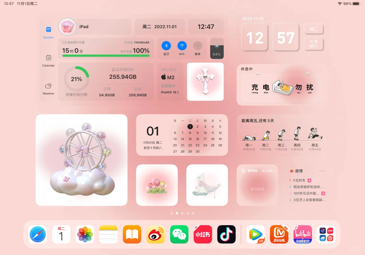 粉色系｜iPad桌面整理｜这样设置也太奶了吧‼️