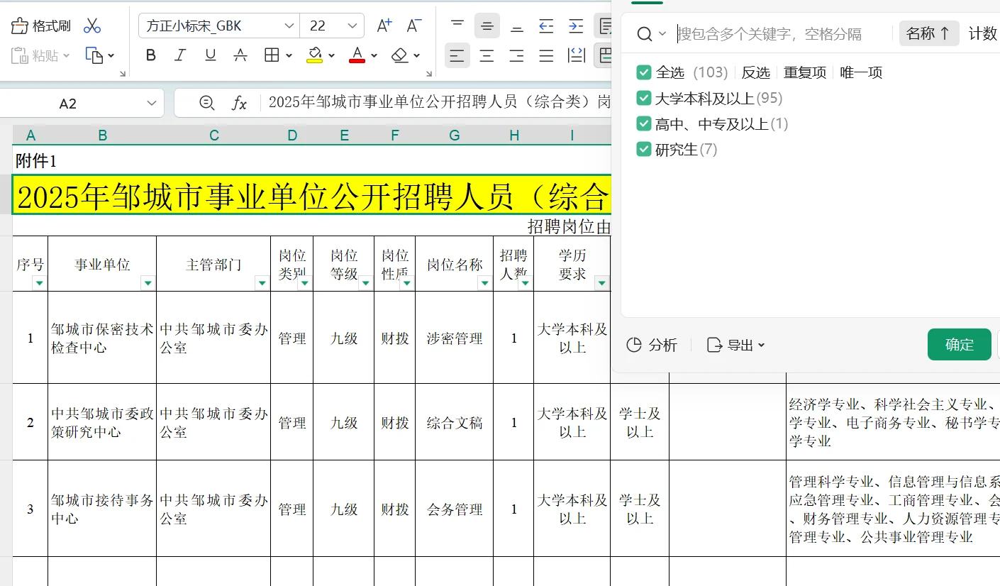 邹城事业单位职位表更新啦