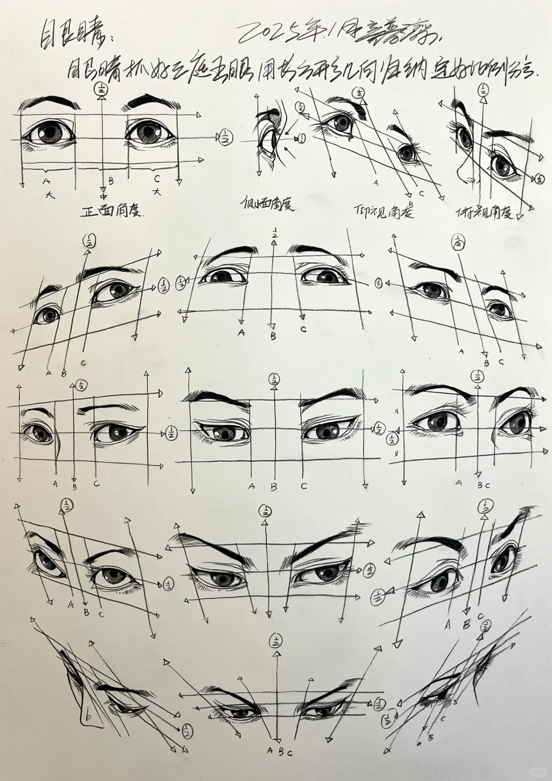 速写眼睛与透视的练习来啦