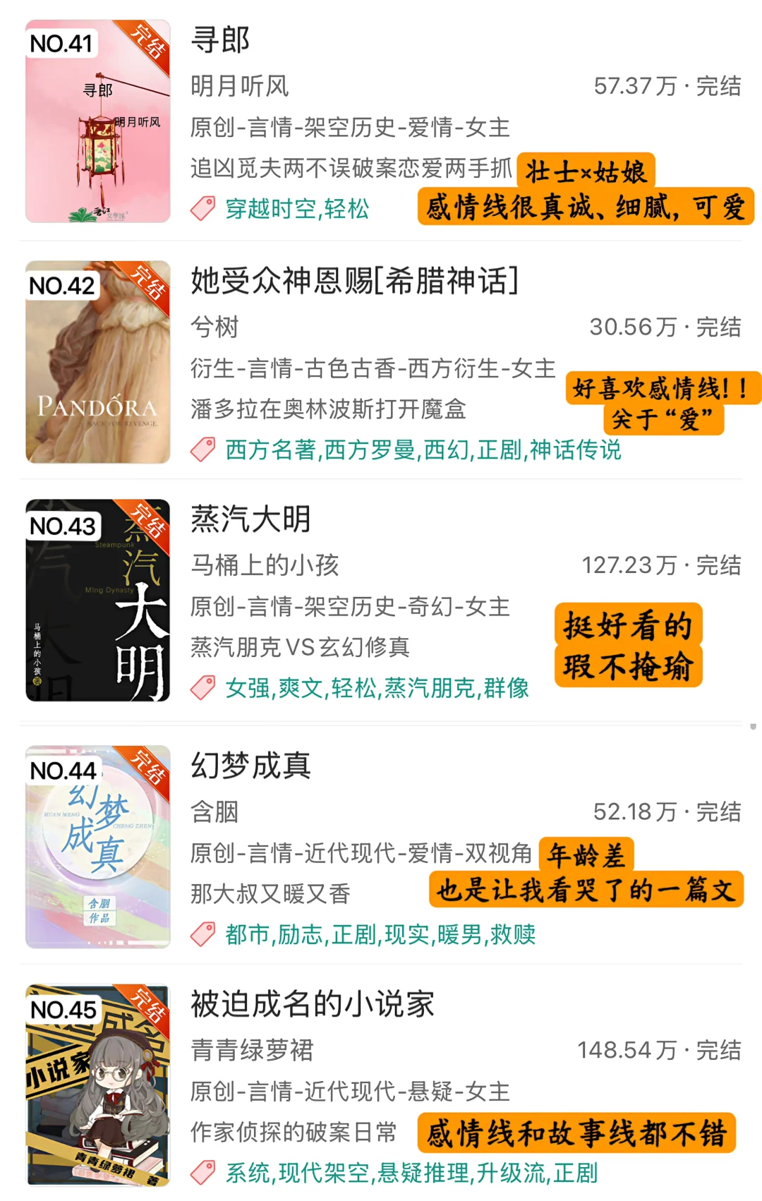 晋江言情小说个人推荐Top 100（上）