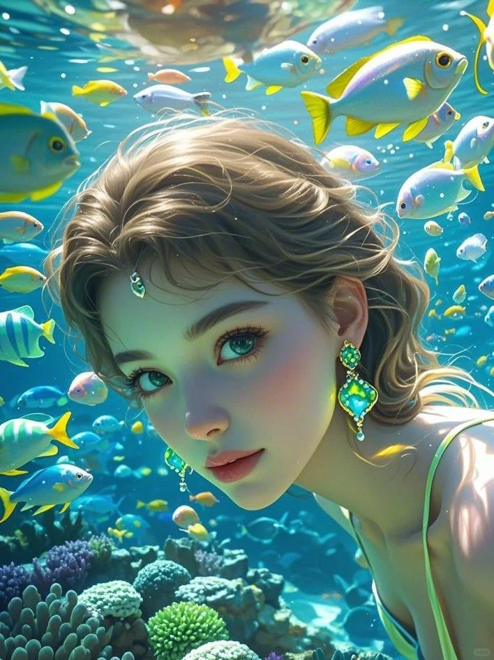 水下闪闪发光漂亮的脸