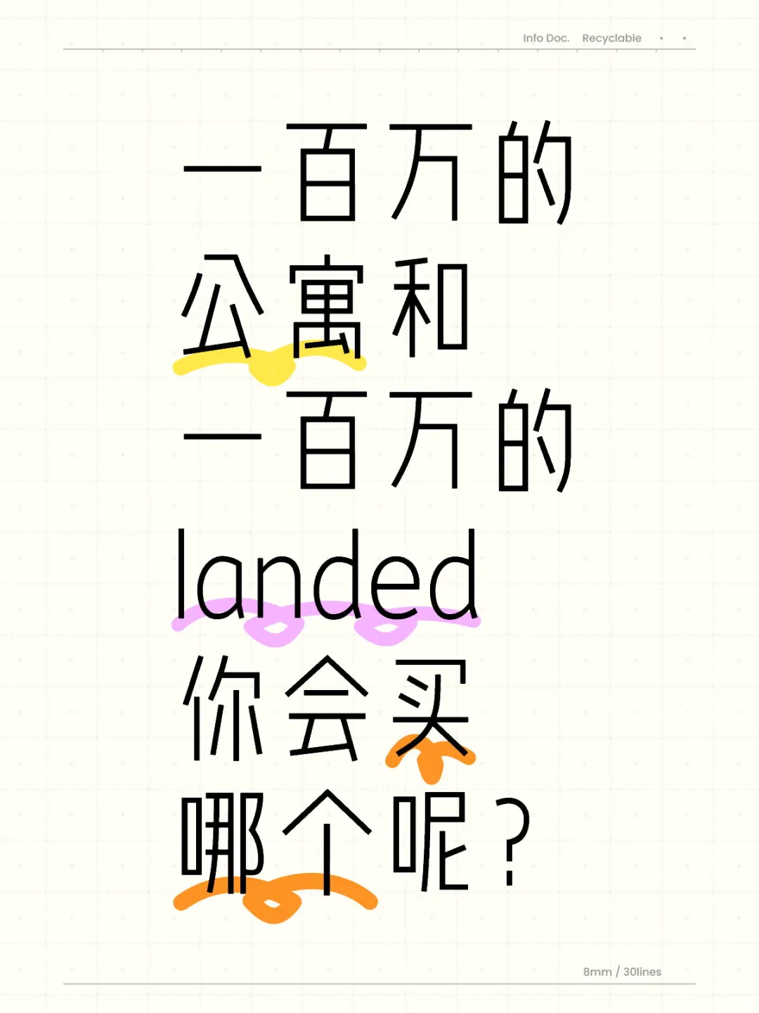 一百万的公寓和一百万的landed