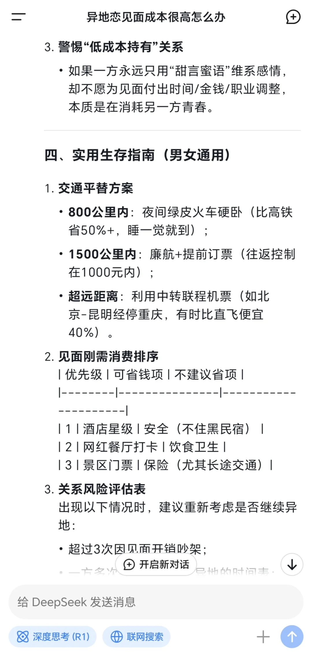 异地恋见面成本太高？deepseek机智4招省钱