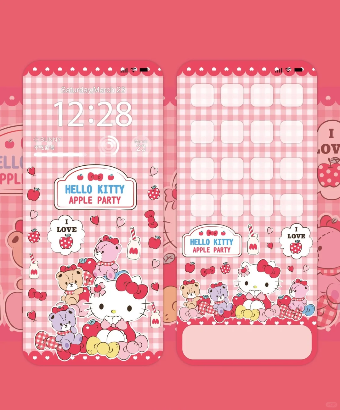 同款Hello Kitty苹果派对手机壁纸来啦～??