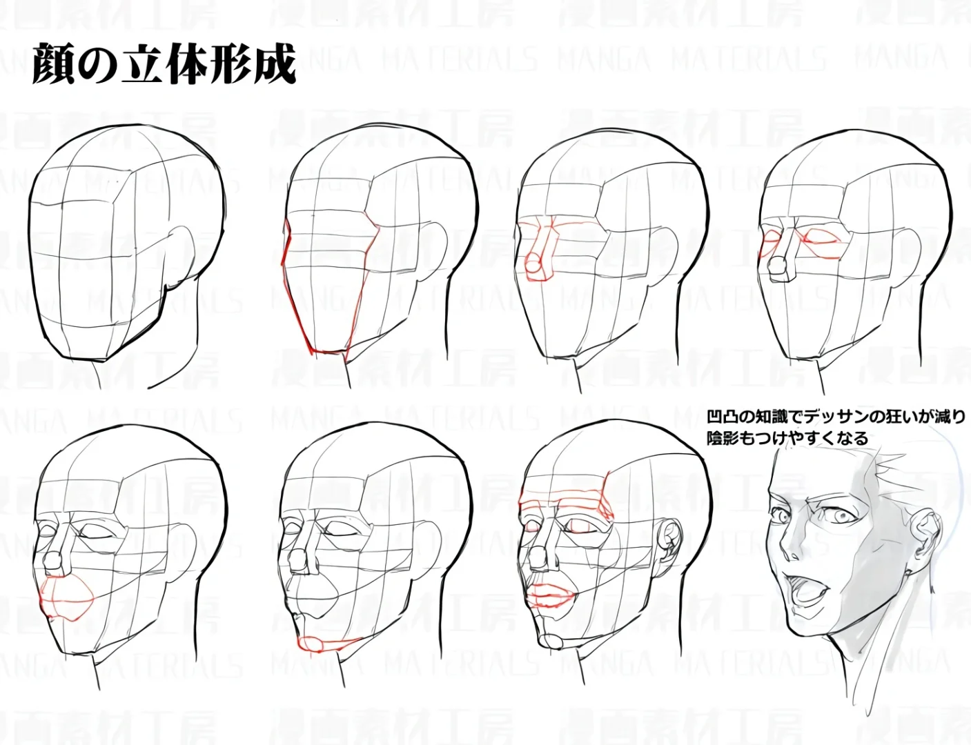 一篇高质量面部立体透视线条手稿｜绘画参考