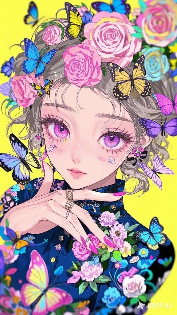 🦋被花与蝴蝶环绕的梦幻少女惊艳到！