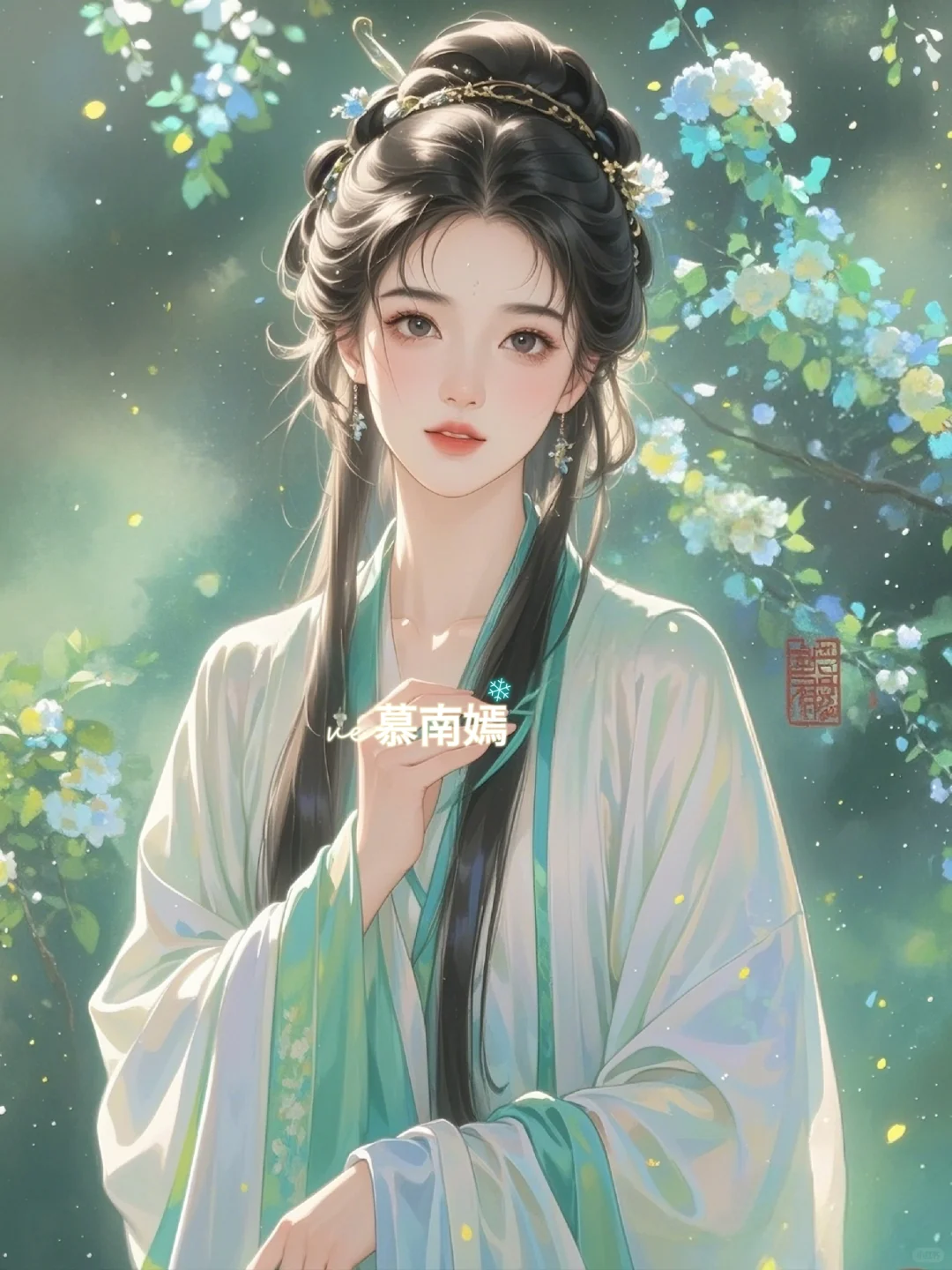 “梦回花间寻古韵，美人如画映月明。”