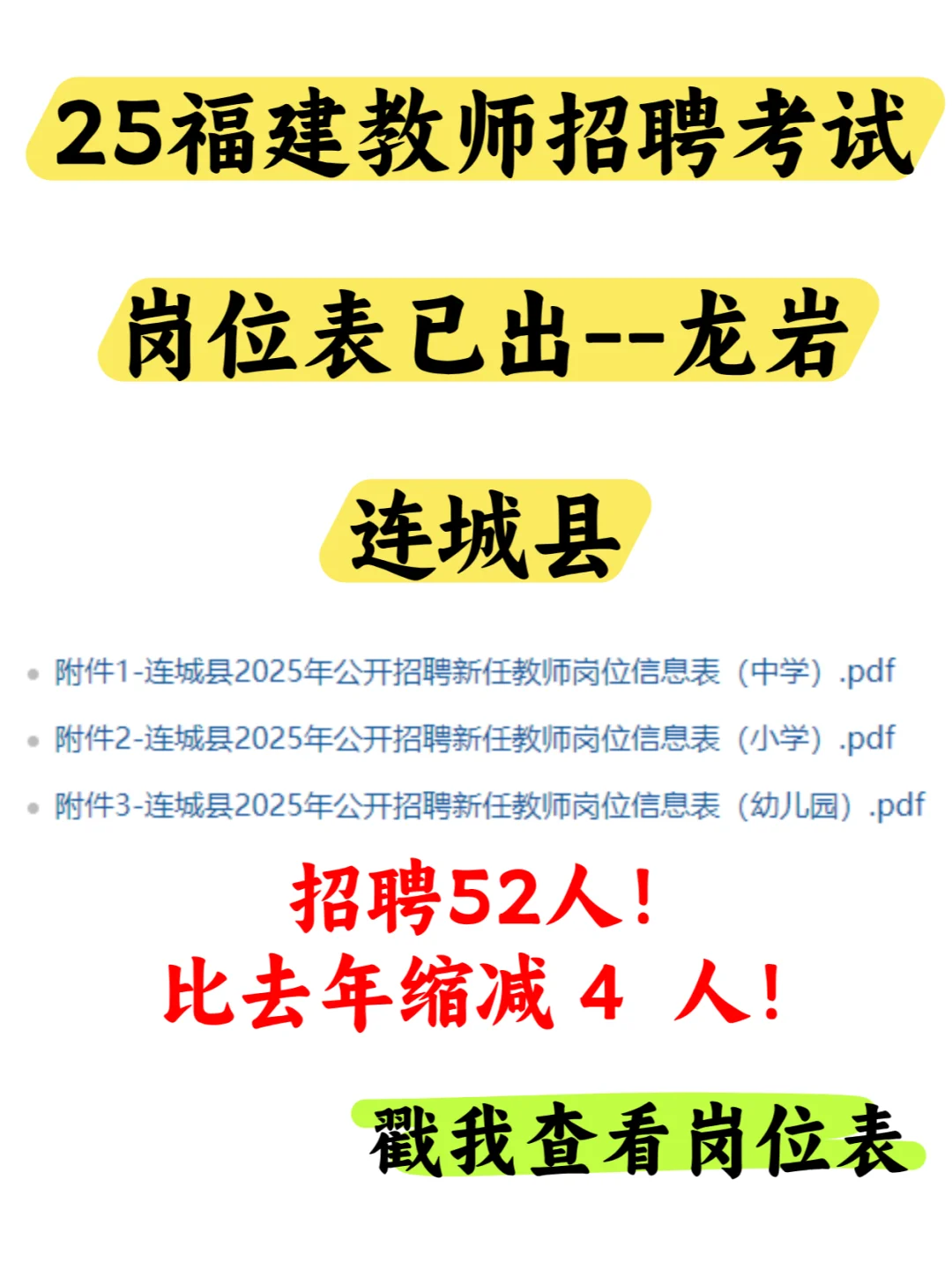 25龙岩岗位表已出--连城县拟招52人！