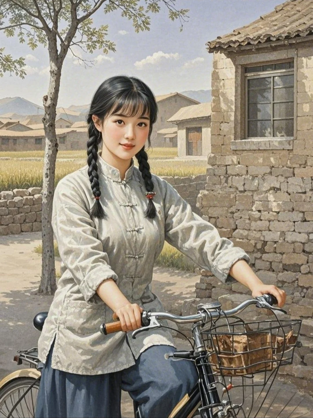 80年代骑自行车的美丽少女