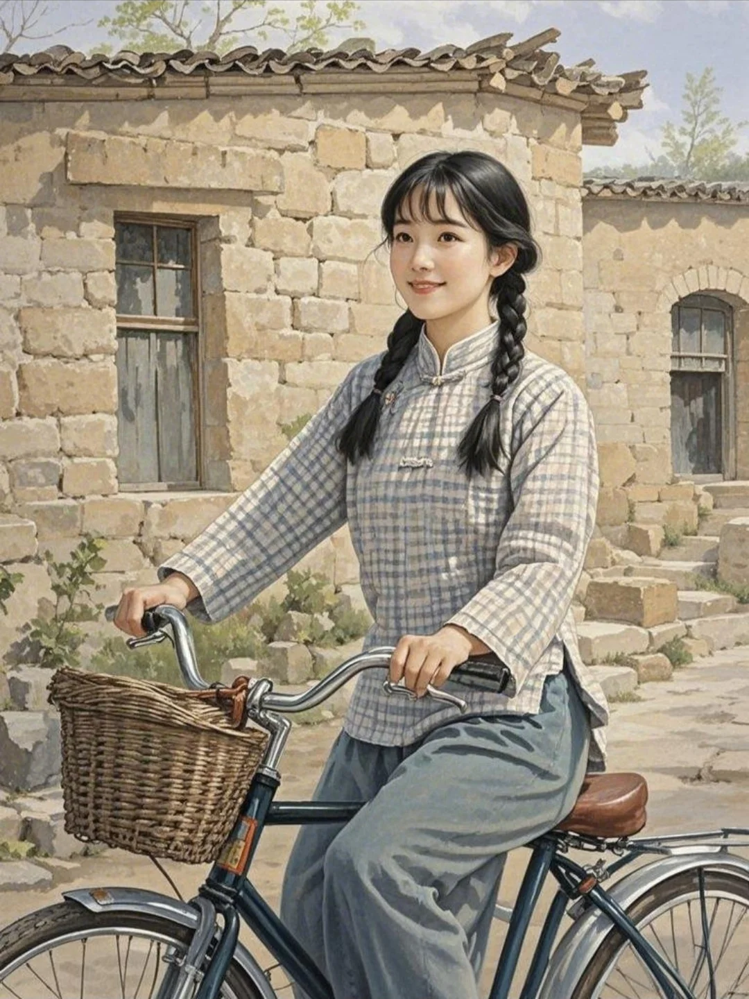 80年代骑自行车的美丽少女