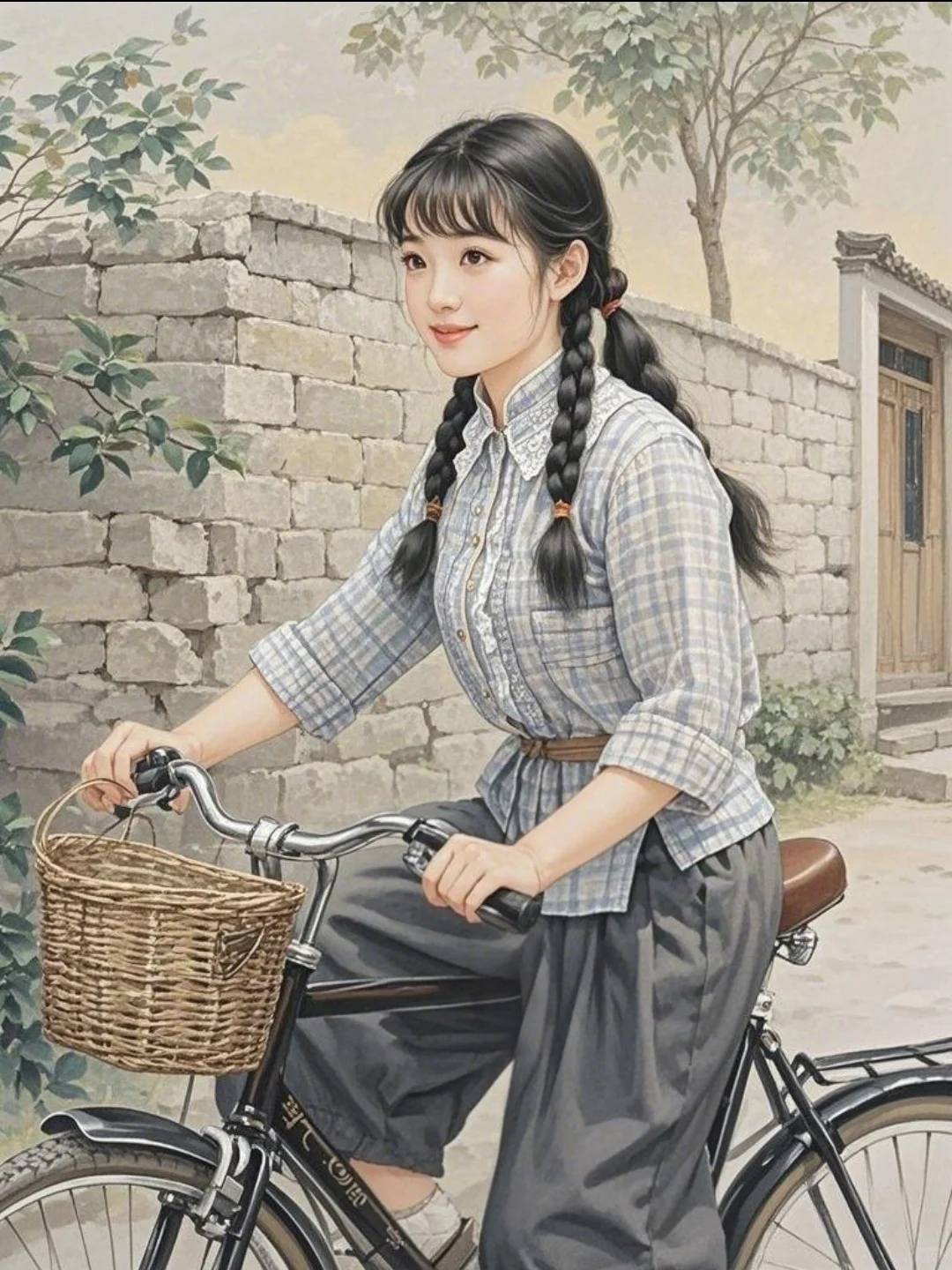 80年代骑自行车的美丽少女