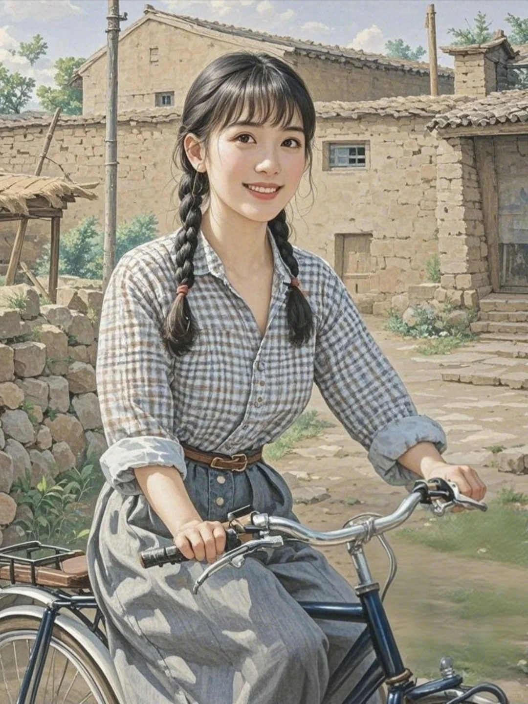 80年代骑自行车的美丽少女