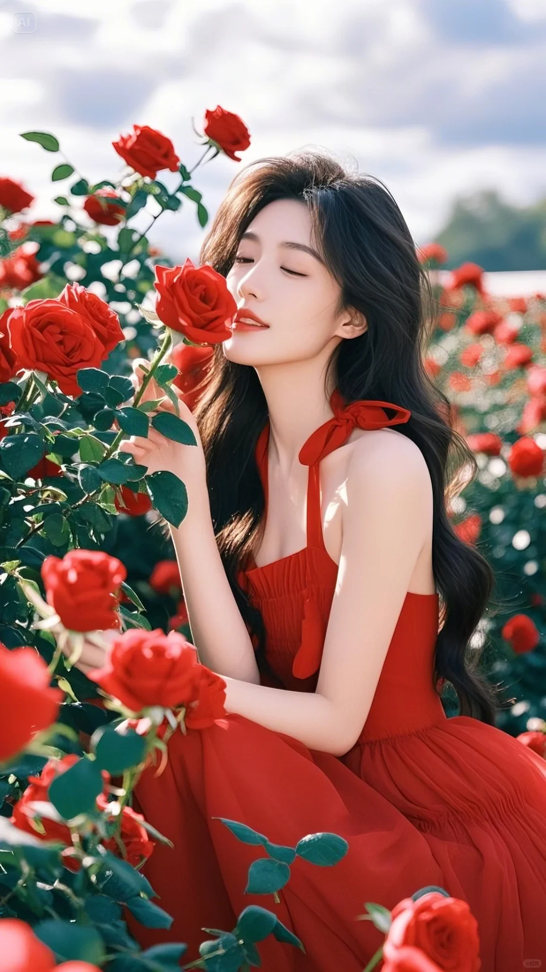 美女美到窒息的浪漫红玫瑰花🌹大片