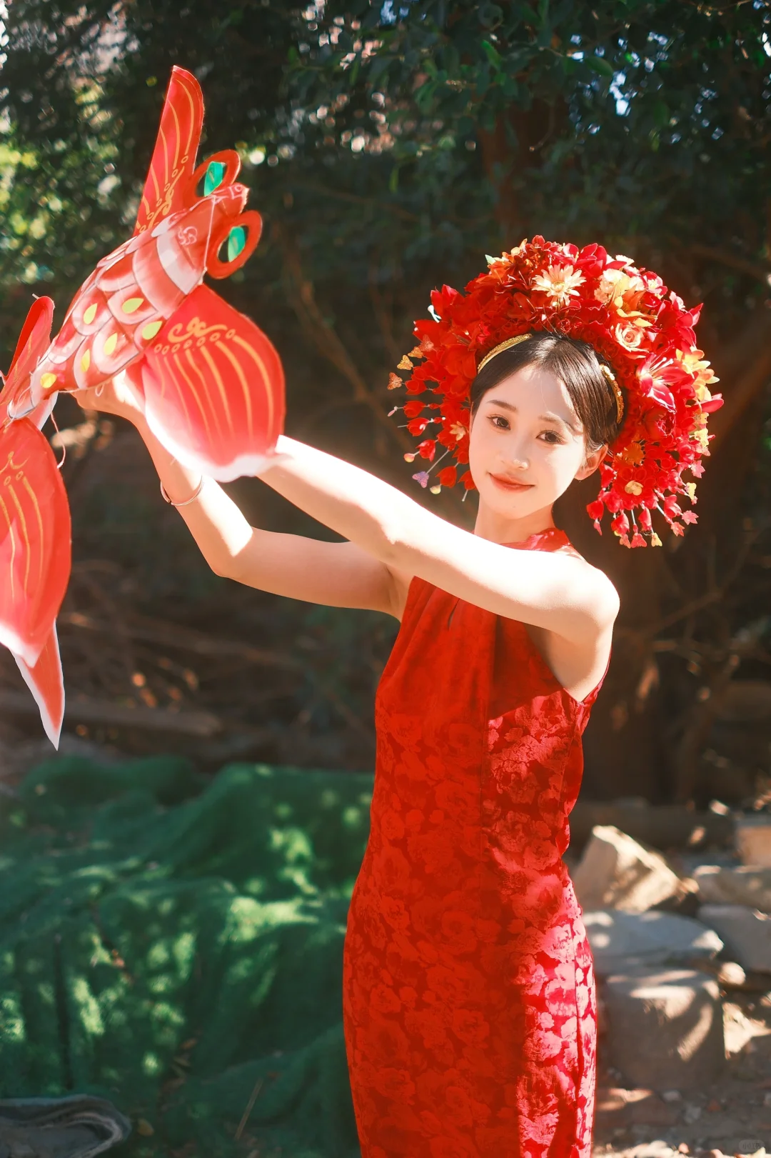 ?浔浦女簪花写真｜红色旗袍绝美出片！