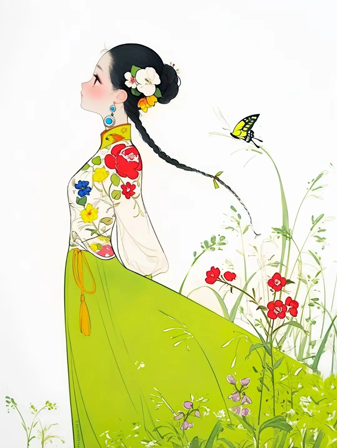 一袭花衣，风轻拂过，如梦似幻