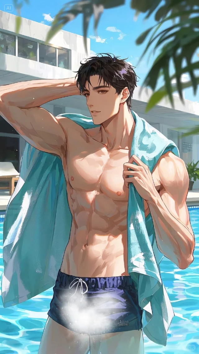 泳池边的浴巾