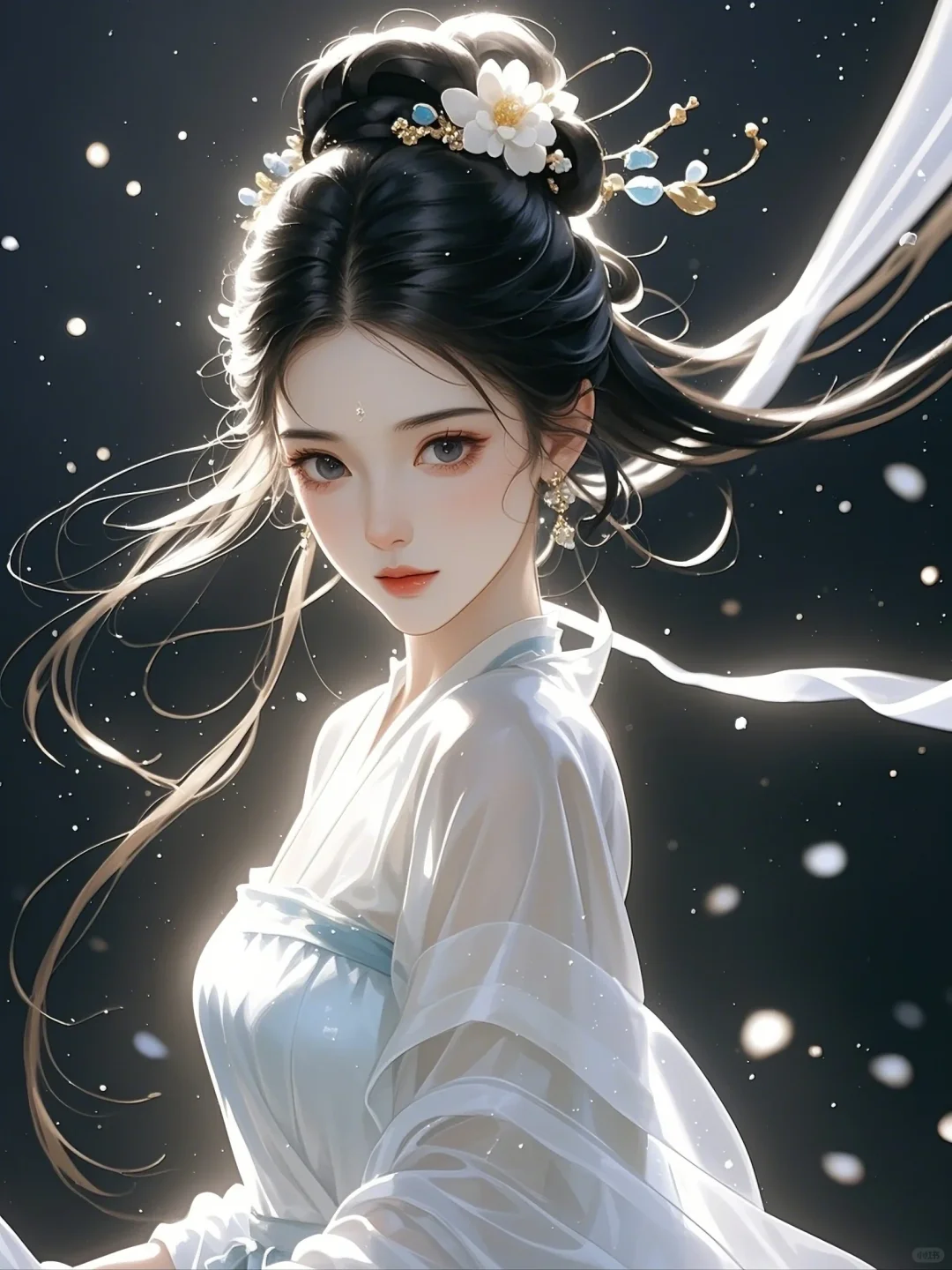 “夜晚静谧人独立，美人如画韵几重”