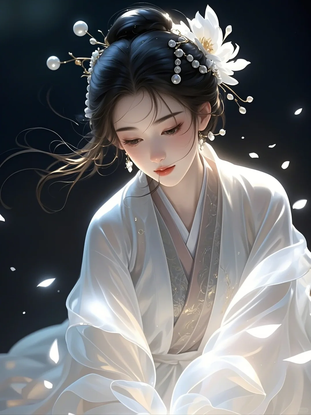 “夜晚静谧人独立，美人如画韵几重”