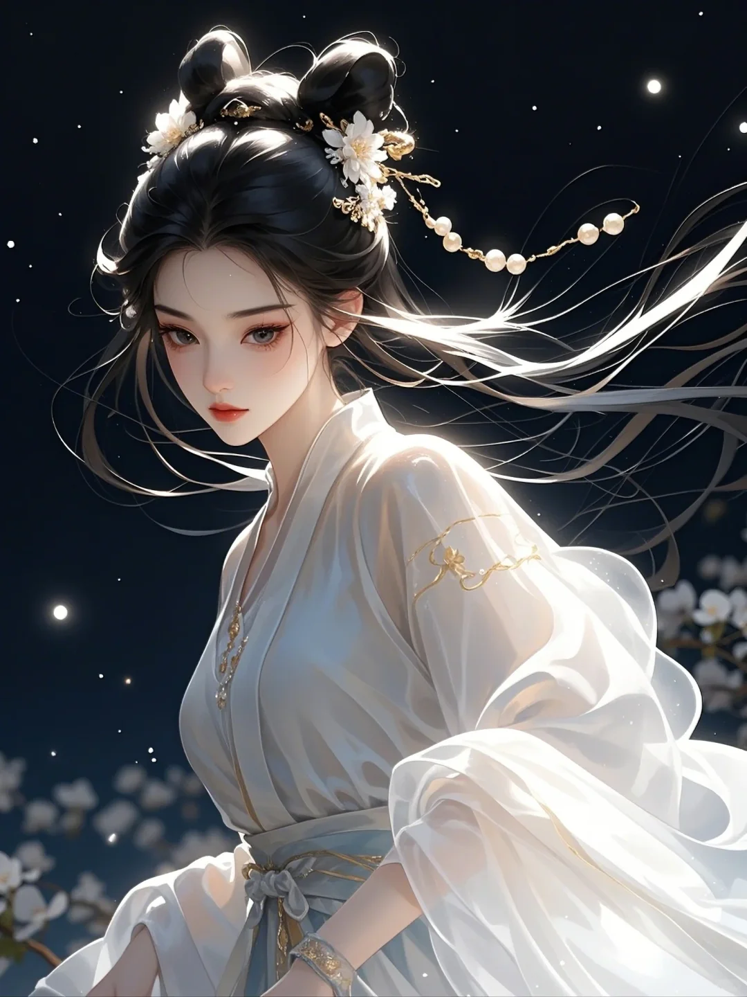 “夜晚静谧人独立，美人如画韵几重”