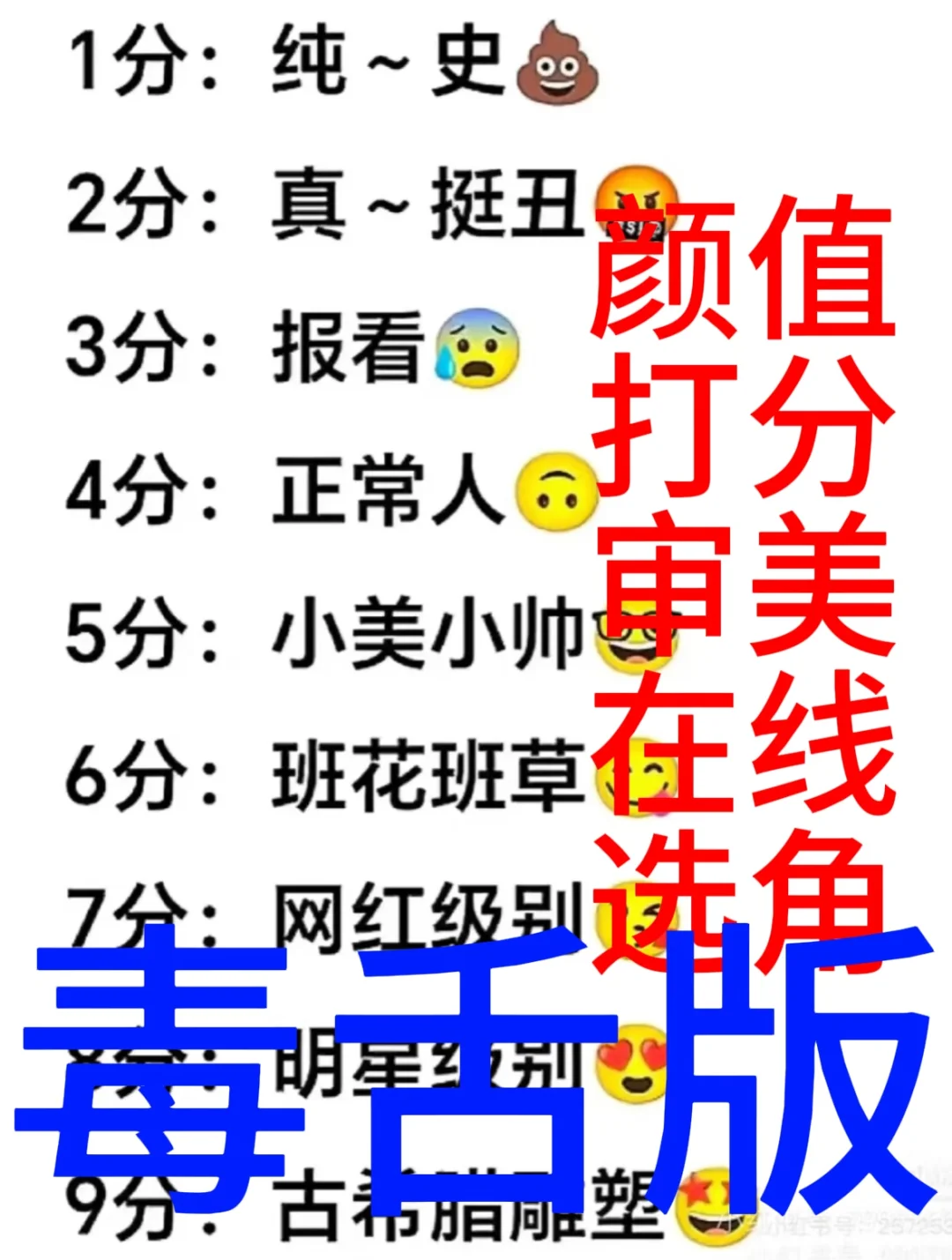 颜值打分暴照给我，毒舌客观评价