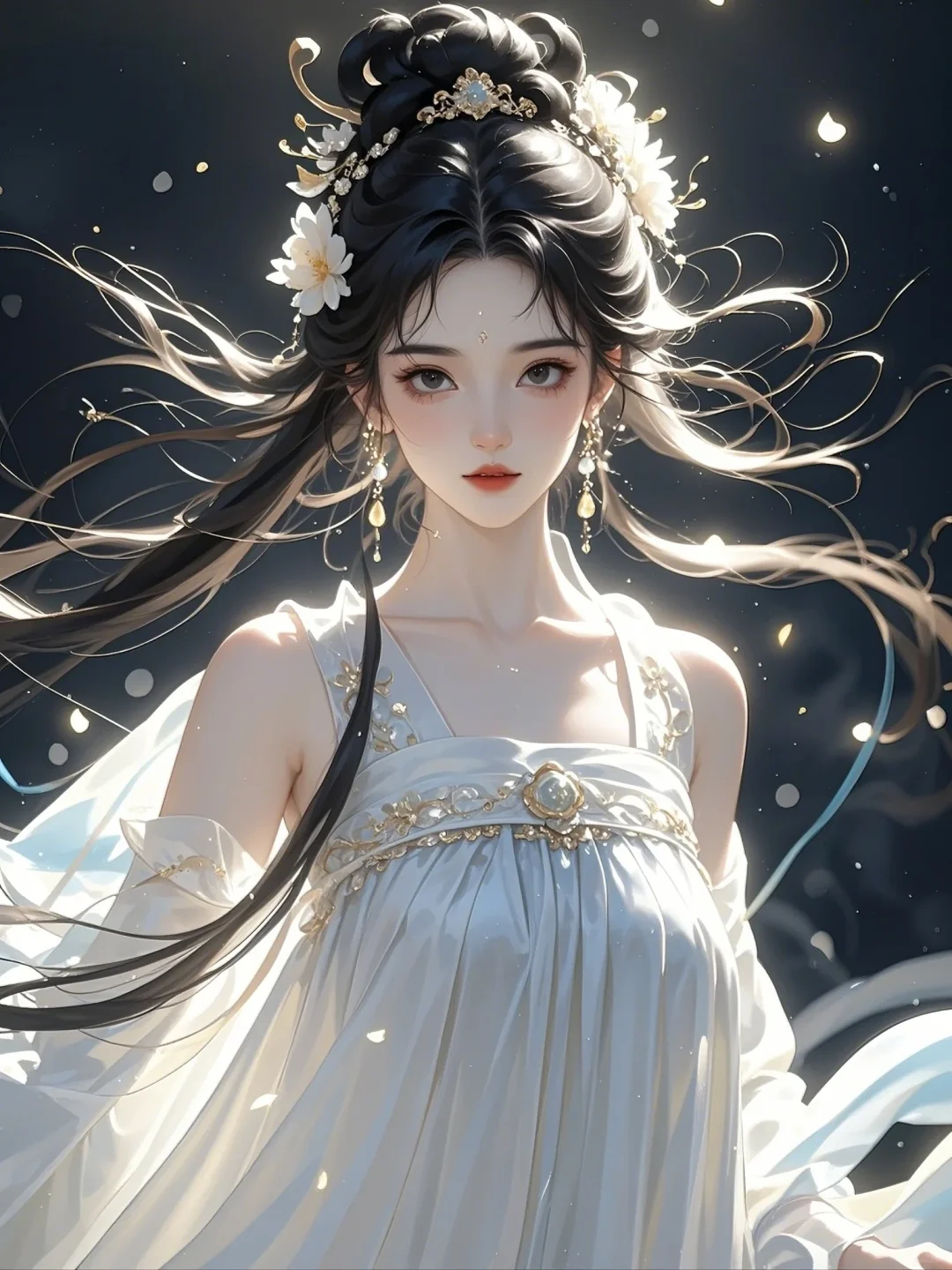 “夜晚静谧人独立，美人如画韵几重”