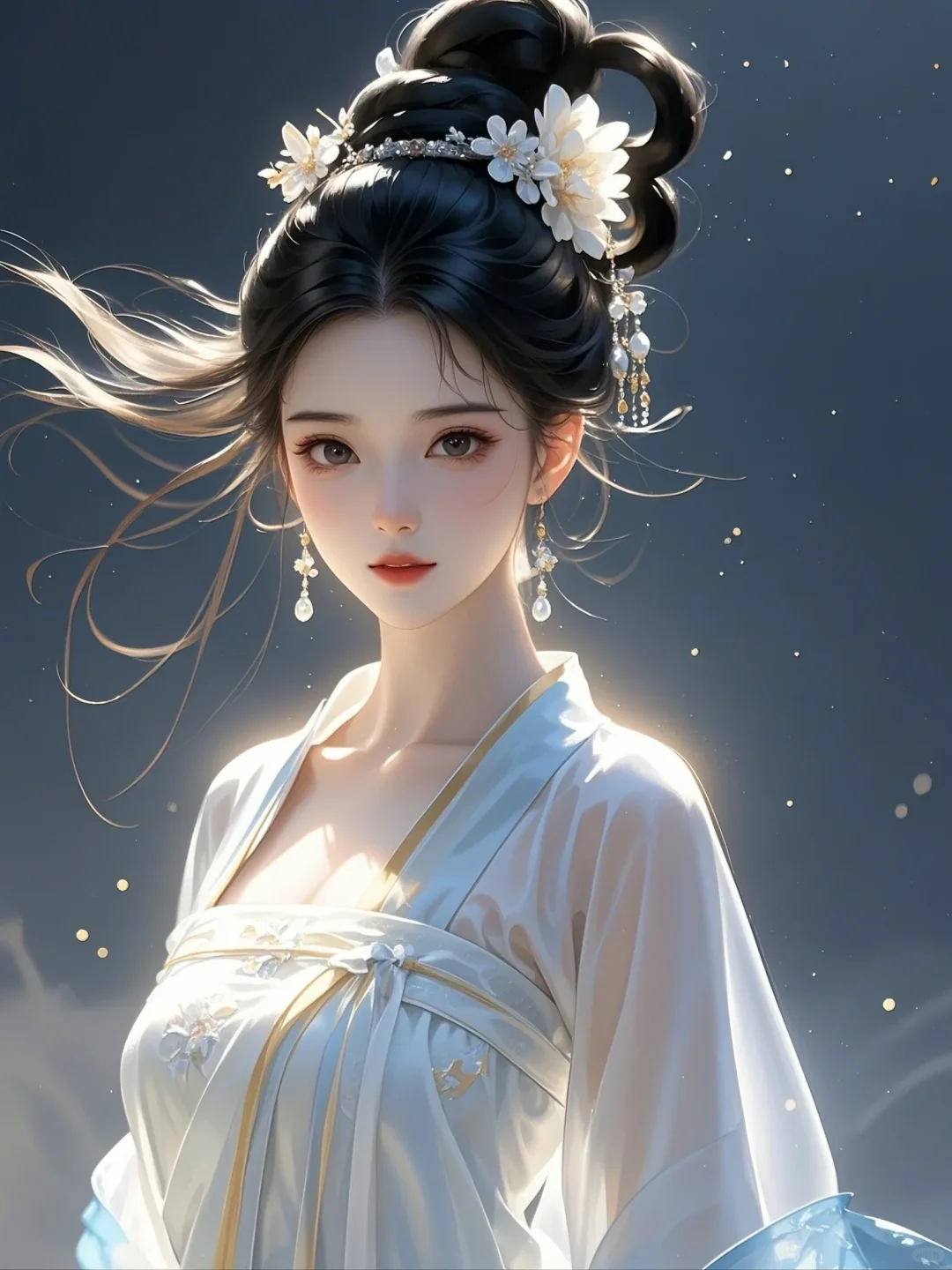 “夜晚静谧人独立，美人如画韵几重”