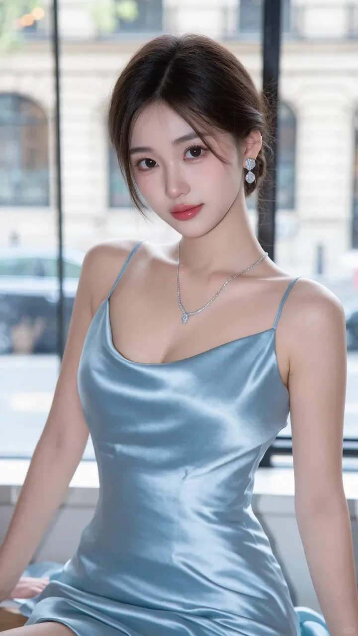 少女感与御姐范随意拿捏，一身长裙，邂逅窗景