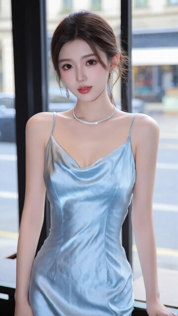 少女感与御姐范随意拿捏，一身长裙，邂逅窗景