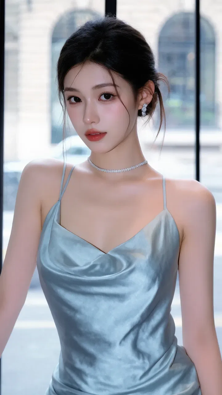 少女感与御姐范随意拿捏，一身长裙，邂逅窗景