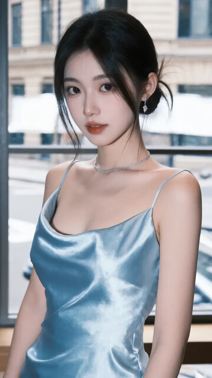 少女感与御姐范随意拿捏，一身长裙，邂逅窗景