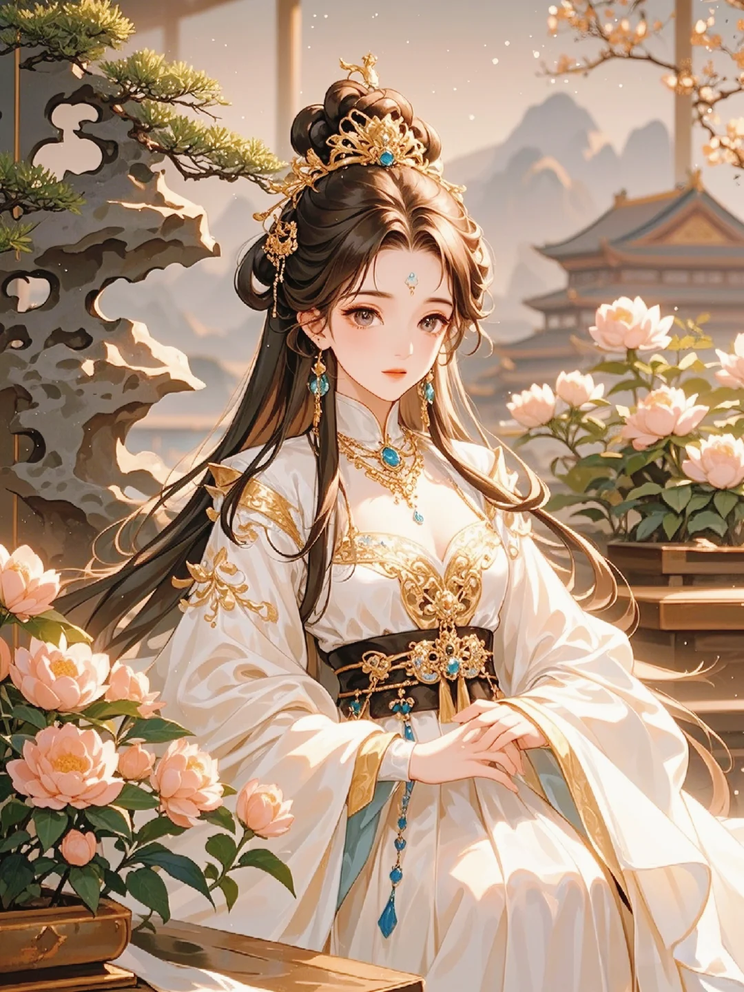 倚东风，一笑嫣然，转盼万花羞落。