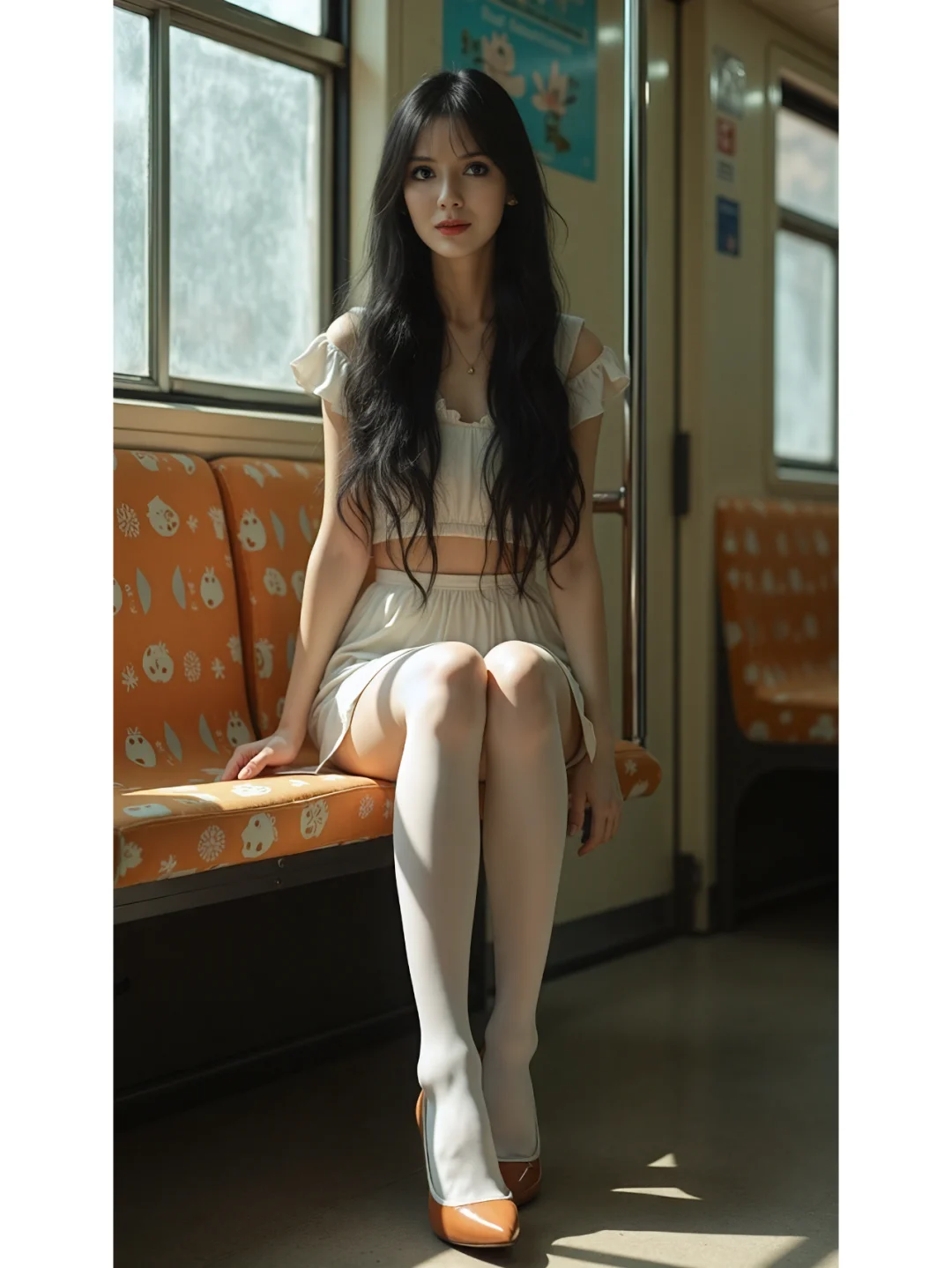 空无一人的地铁上的长腿美女