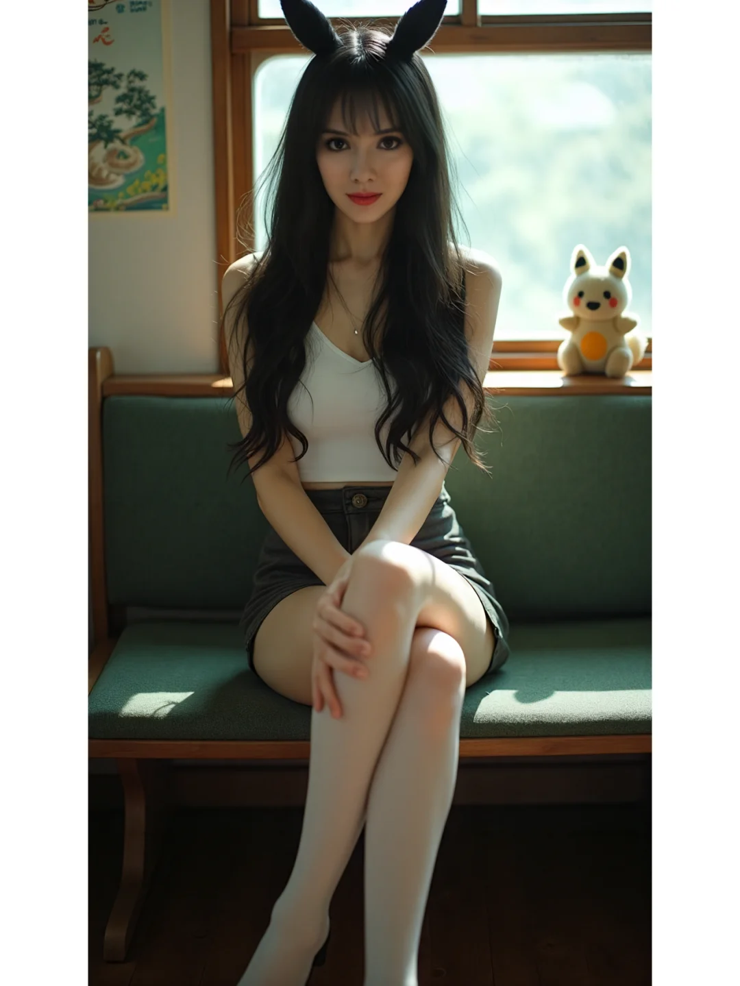 空无一人的地铁上的长腿美女