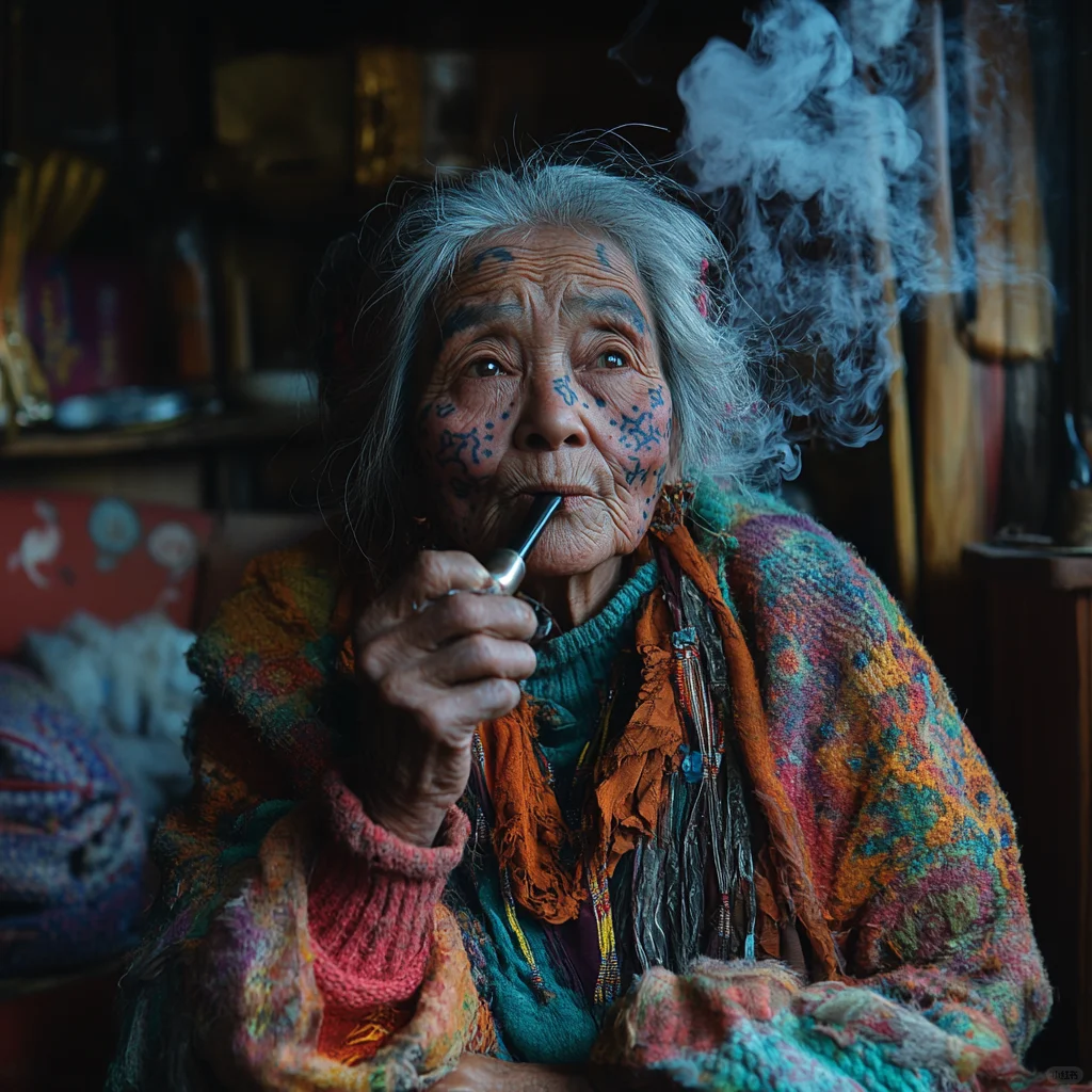 AI独龙族纹面女
