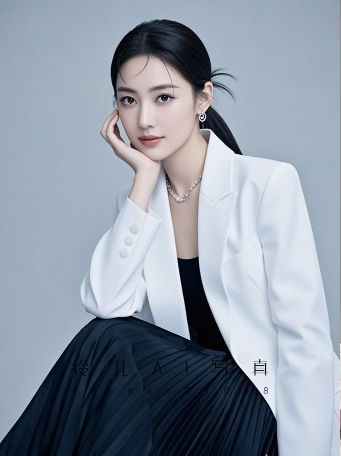 女士白色西装形象照可定制ai头像气质写真照