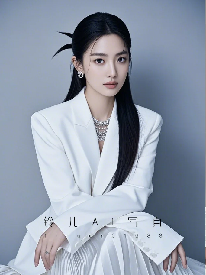 女士白色西装形象照可定制ai头像气质写真照