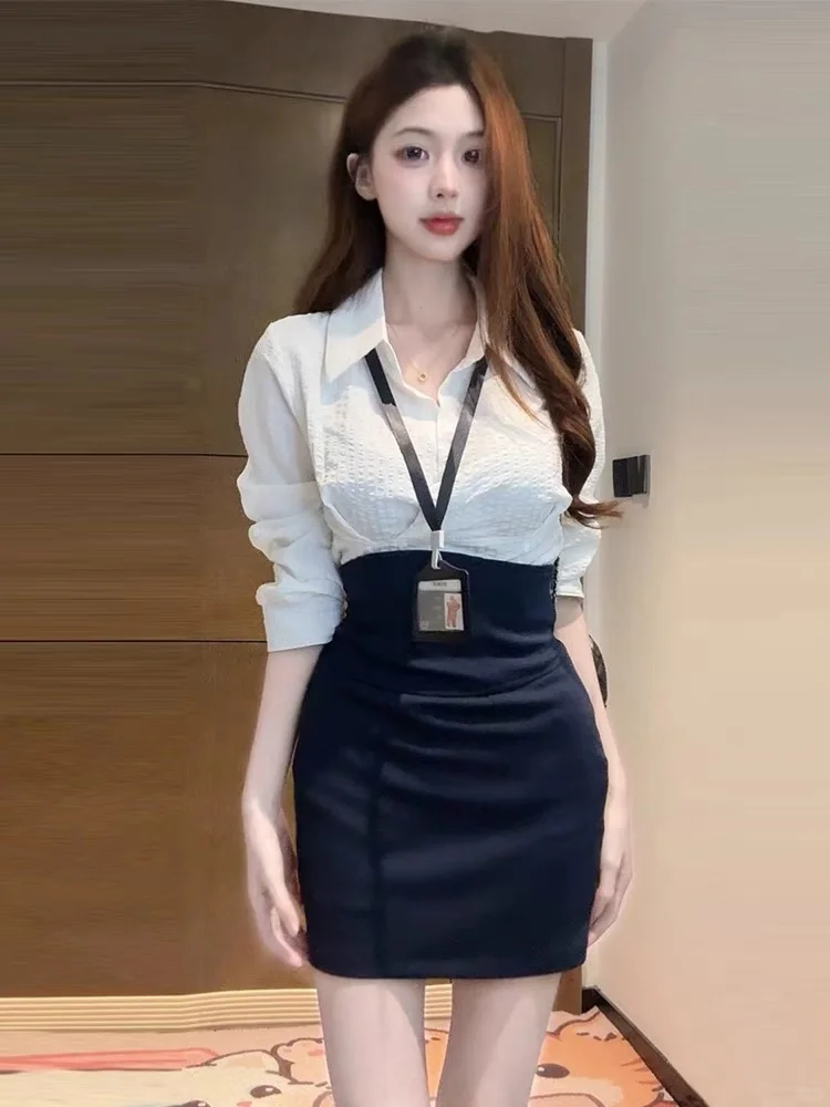 种草推荐！御姐风修身显身材长袖衬衫两件套