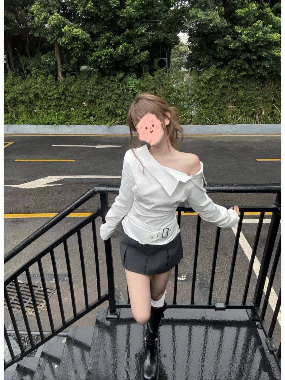 viapitti同款高定露肩褶皱辣妹衬衫 太韩了