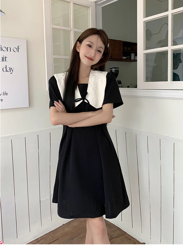 黑色法式雪纺裙👗显瘦必备