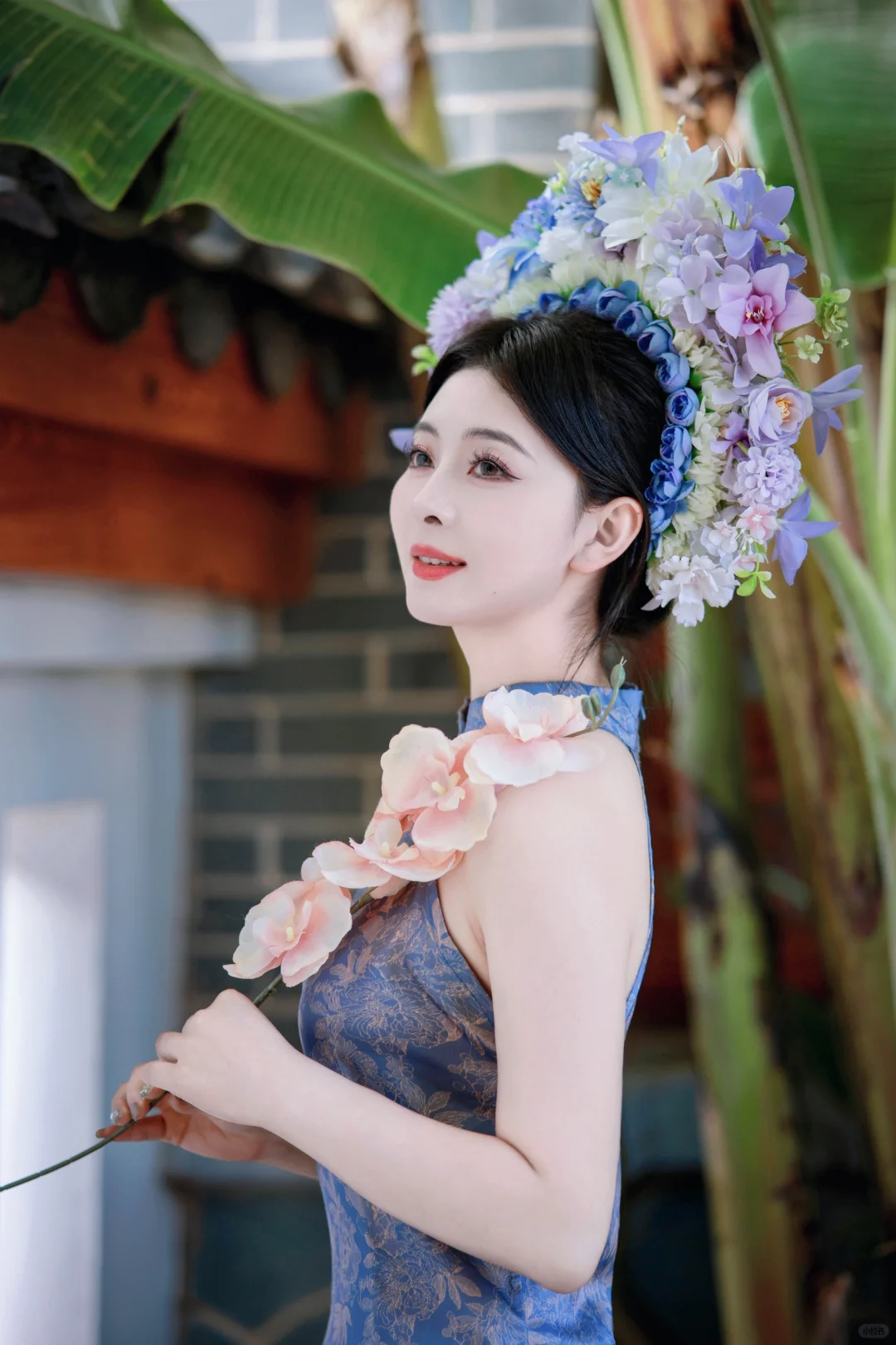 紫色旗袍簪花💜