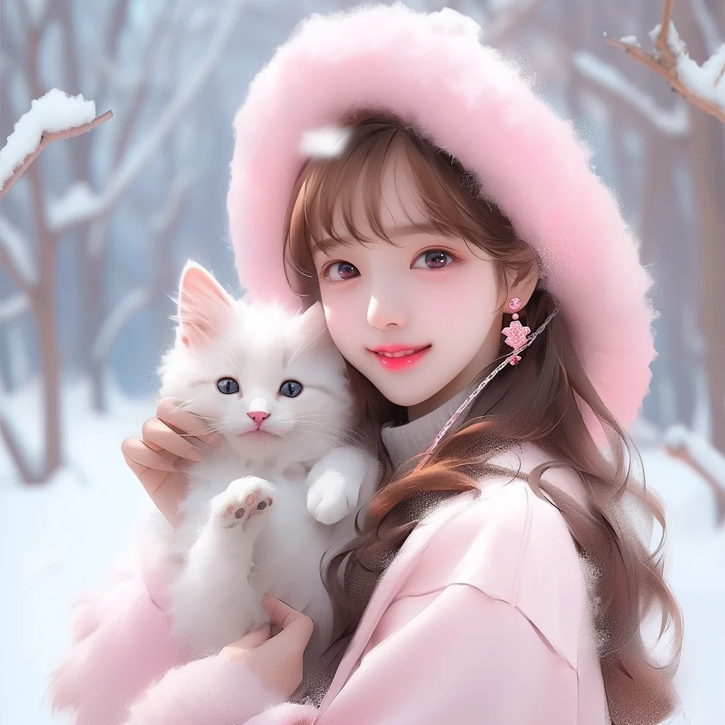 迷人冬日，白茫茫的雪幕中与甜美美女相遇