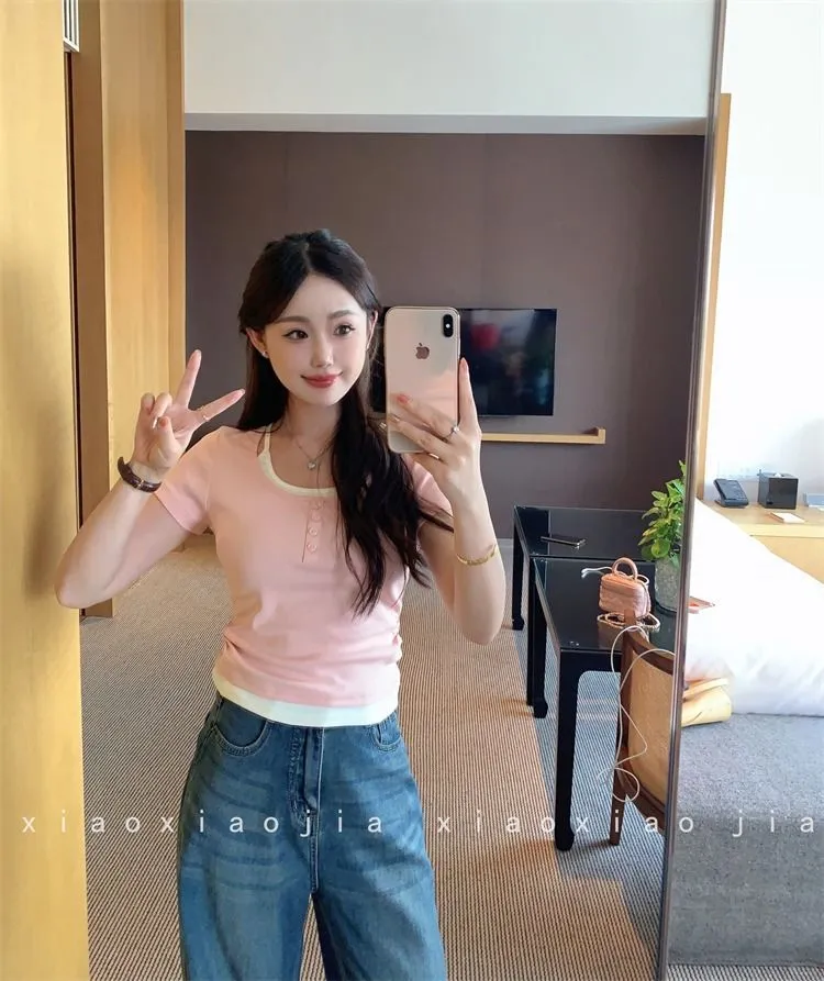 短款甜心！女夏修身甜短袖超可💖