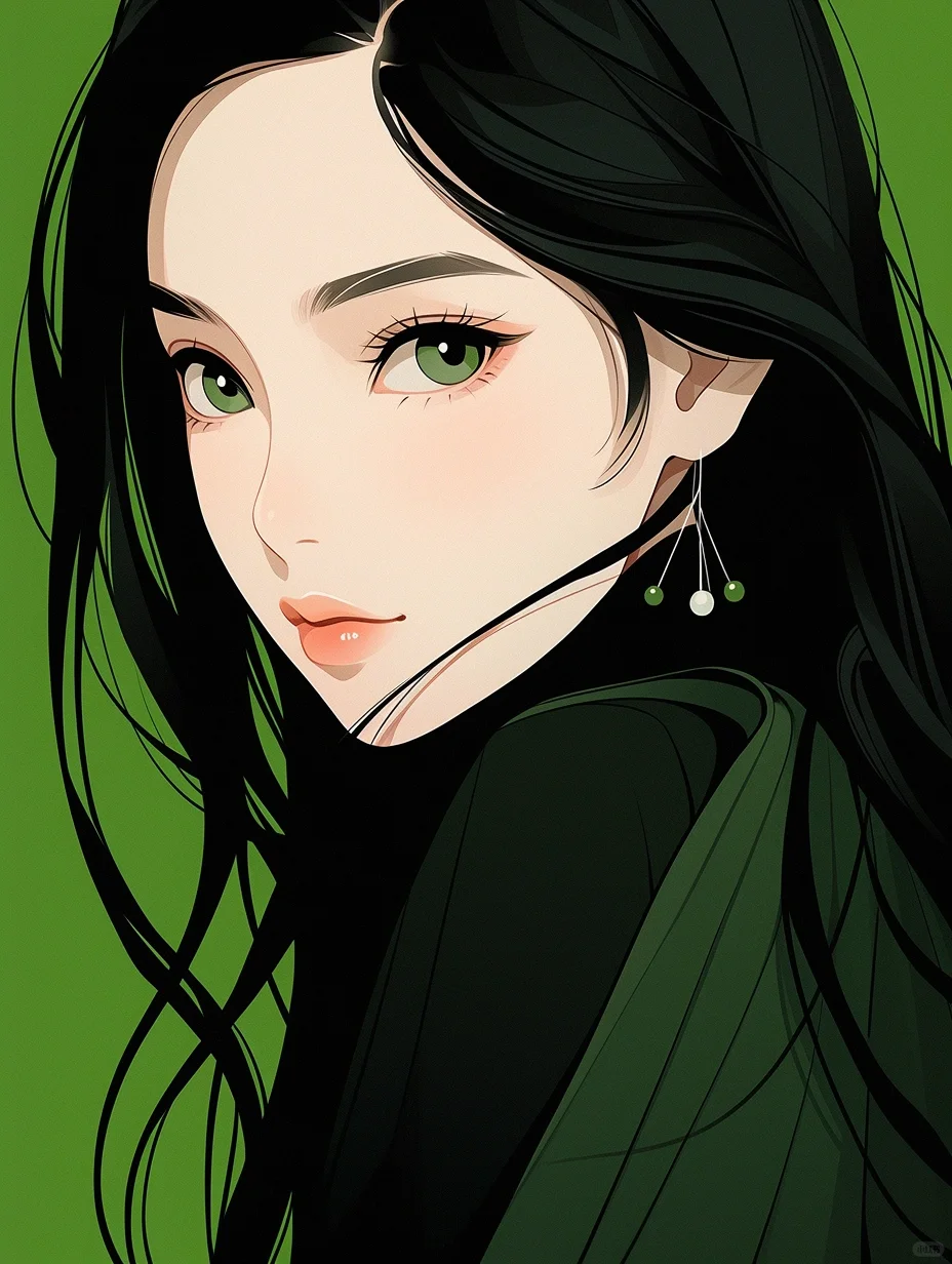 极简美学｜女生插画头像｜绿色系⑧