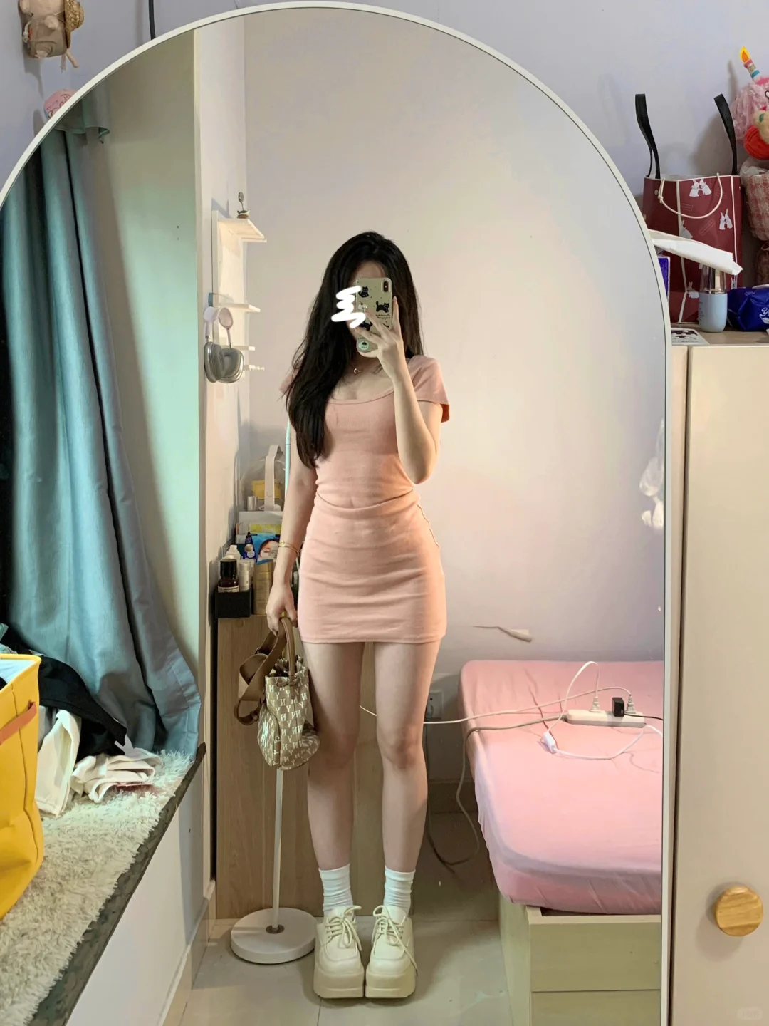 160 100没人能拒绝蜜桃粉连衣裙！！