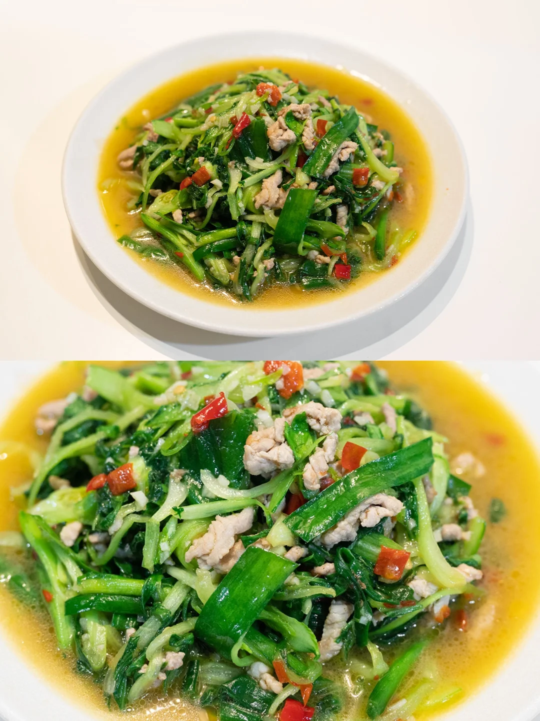 第6晚｜石斛花虾仁滑蛋&青江菜炒肉丝