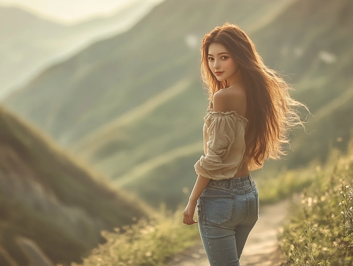 诗画中长发飘飘 | 山林间的牛仔裤少女🌿