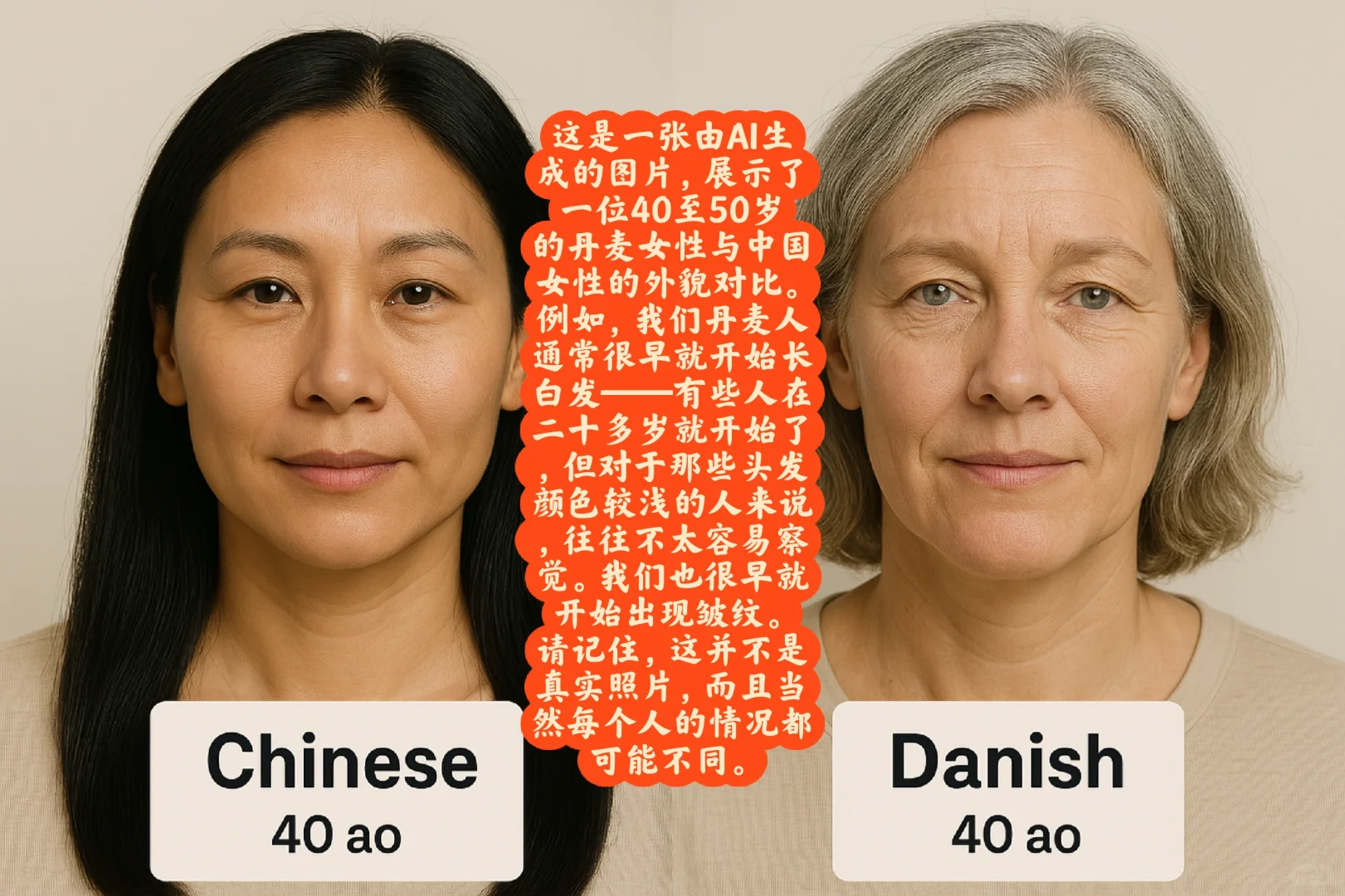 40岁中丹女性：外貌差异一览