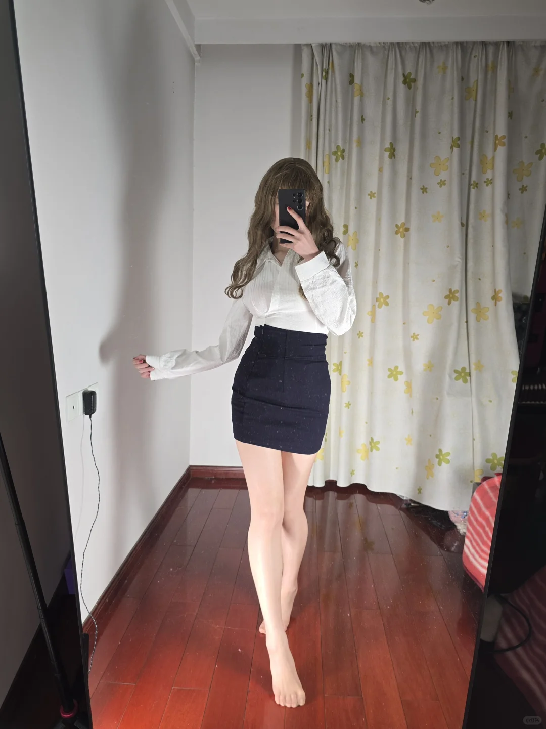 蓝白包臀裙ol