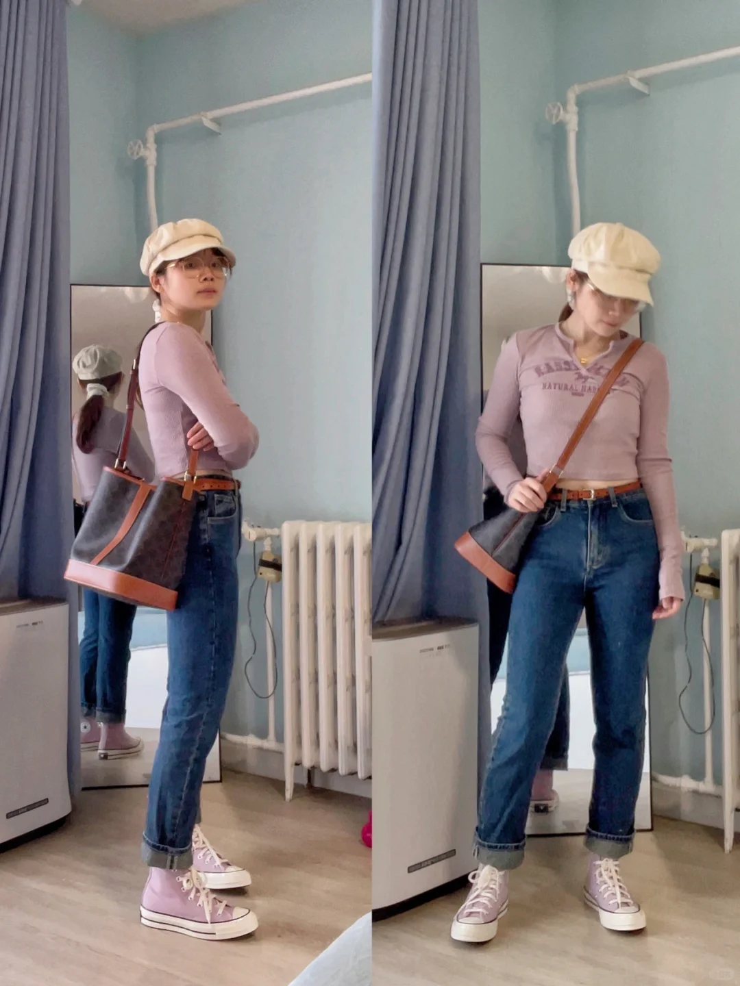 OOTD👧🏻小个子穿搭|粉棕蓝色系|温柔氛围