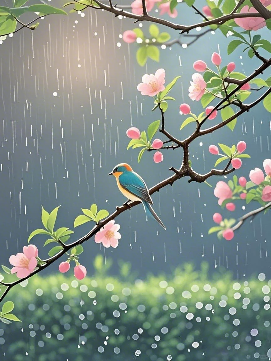 春雨贵如金，邂逅雨中花与鸟，这画面太美
